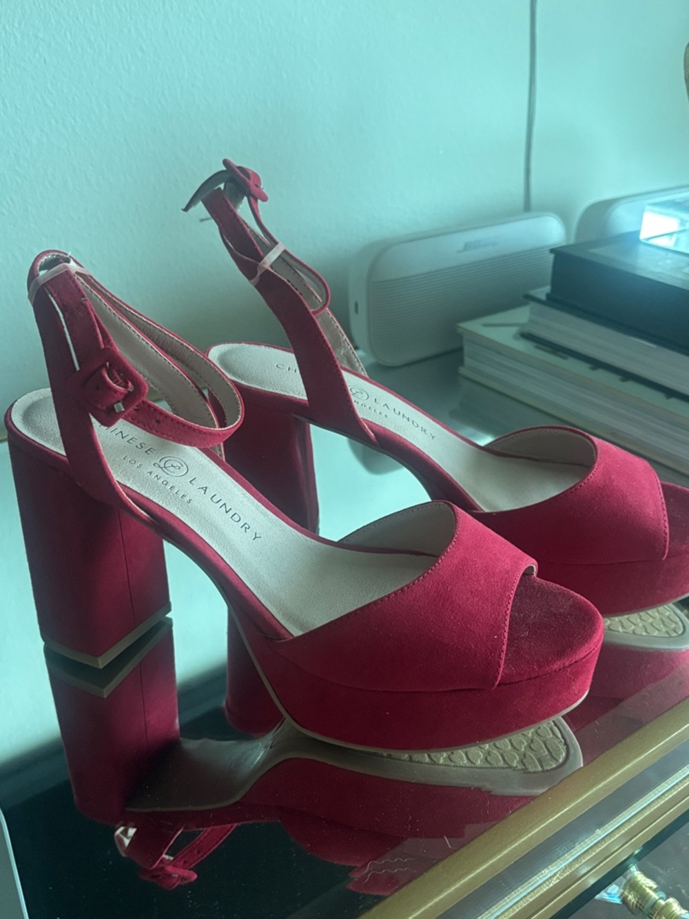 Chinese Laundry Red Suede Platform Block Heel Sandals